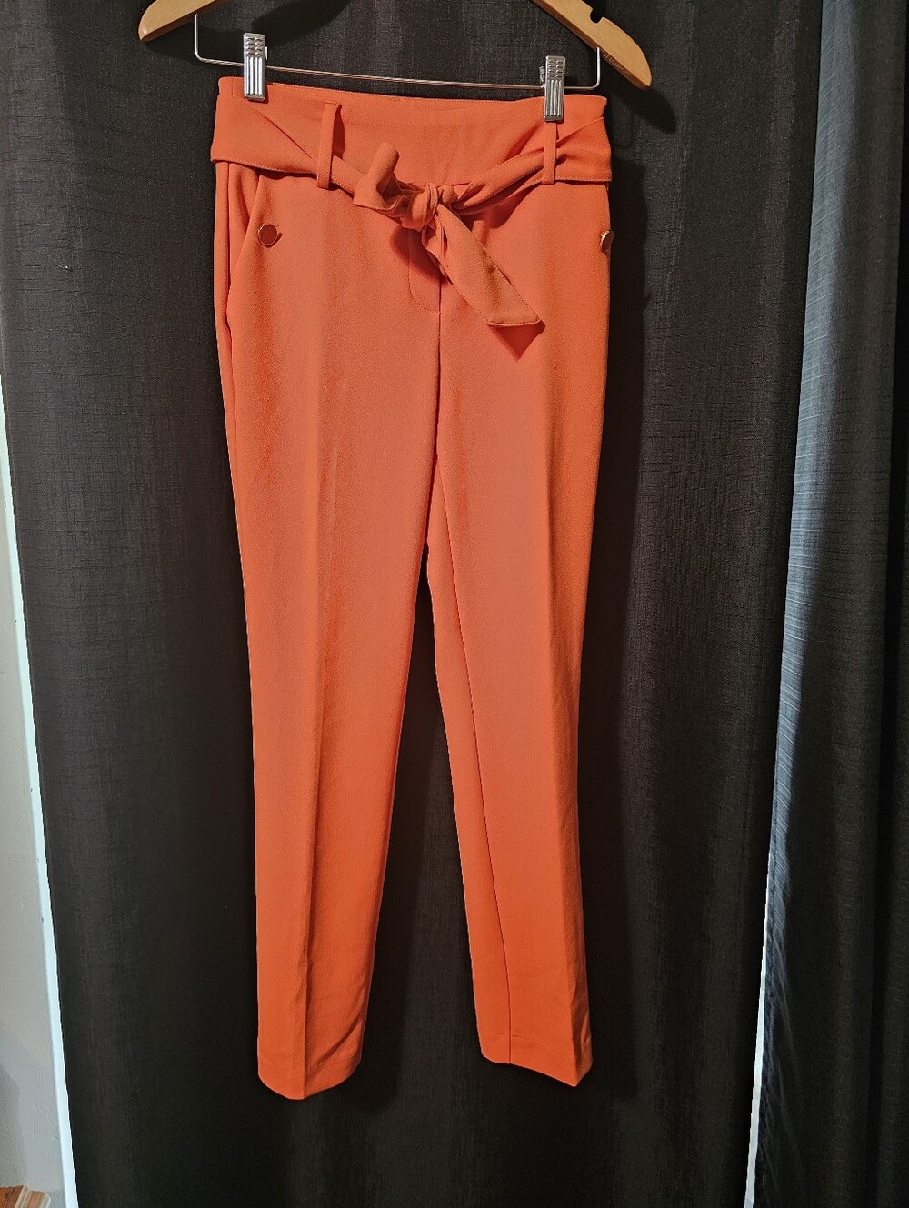 Jules & Leopold Coral Paperbag Tie-Waist Skinny Pants